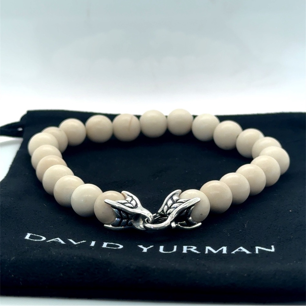 ✨ David Yurman 8mm Spiritual Beads Bracelet Sterling Silver w/ River Stone 8.5"✨